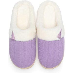 Women's Light Purple Scuff Fur Lining Warm Foam Plush Rubber Slippers Shoes